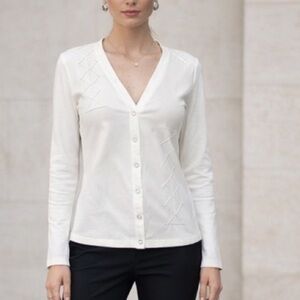 Anne Fontaine white stretch cardigan snap front Size 1 / XS